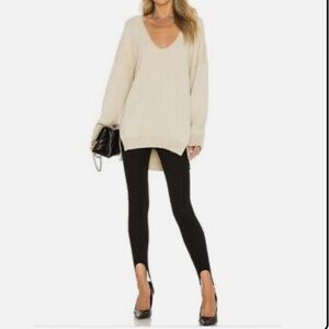 Free People Sweater Weather Deep V Neck in Marzipan Size L Oversized
